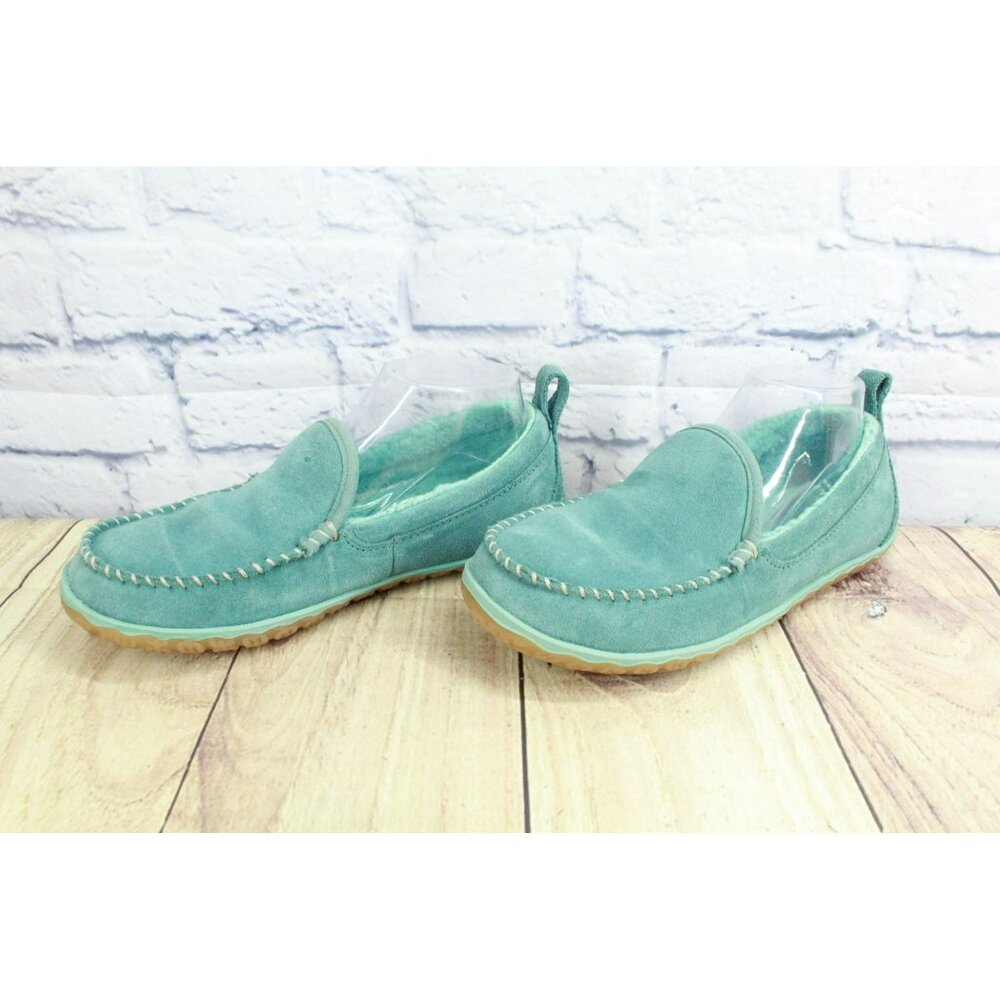 LL Bean Green Suede Slip-On Fleece Lined Mountain Moccasin Slippers Size 8 M - Picture 2 of 9